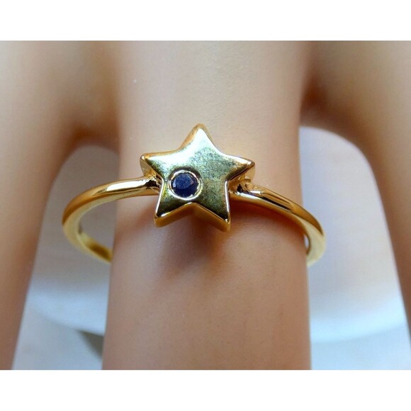 Yellow Gold Vermeil Sterling Silver Blue Sapphire Star Ring Sz 6.5 - Picture 1 of 6